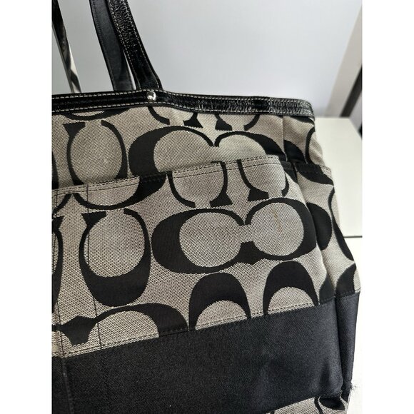 DAMAGED/ WORN COACH XL Tote / Diaper Bag /Signature C'S/ F13803/ Black - Picture 2 of 11